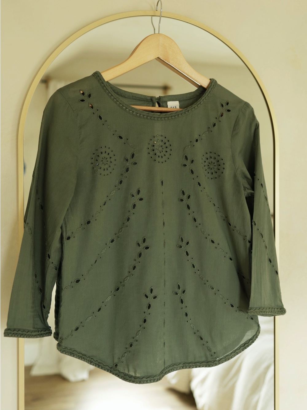Green Cotton Eyelet Blouse